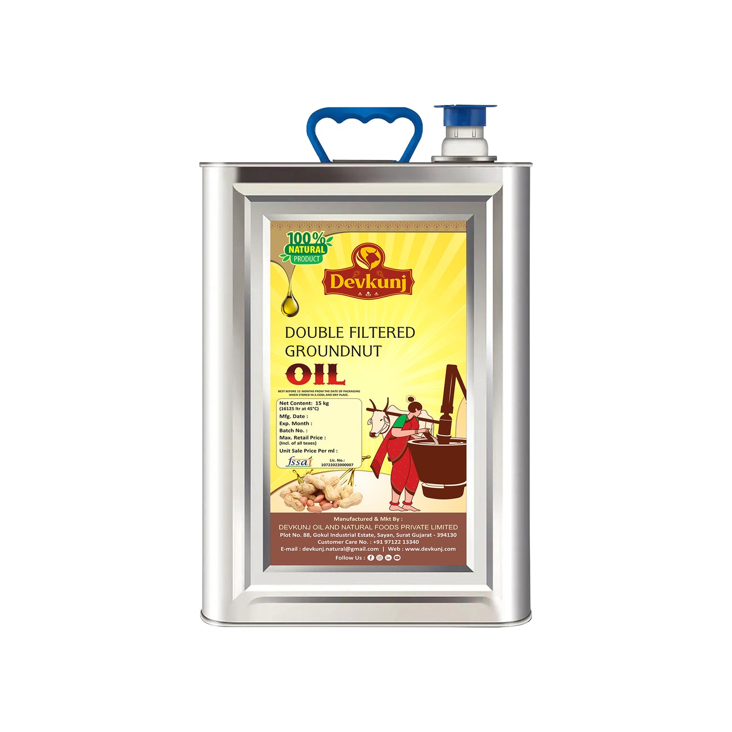 Devkunj Groundnut Oil I Pure, Natural & Organic Peanut Oil (15 KG)