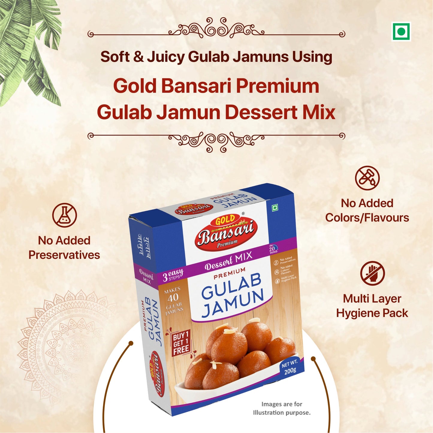 Gold Bansari Premium Gulab Jamun Dessert Mix, Pure Veg, Delicious Indian Dessert and Mithai-200g